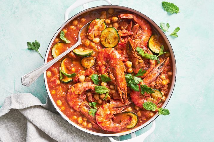 Turkish Prawn And Chickpea Stew on a plate.