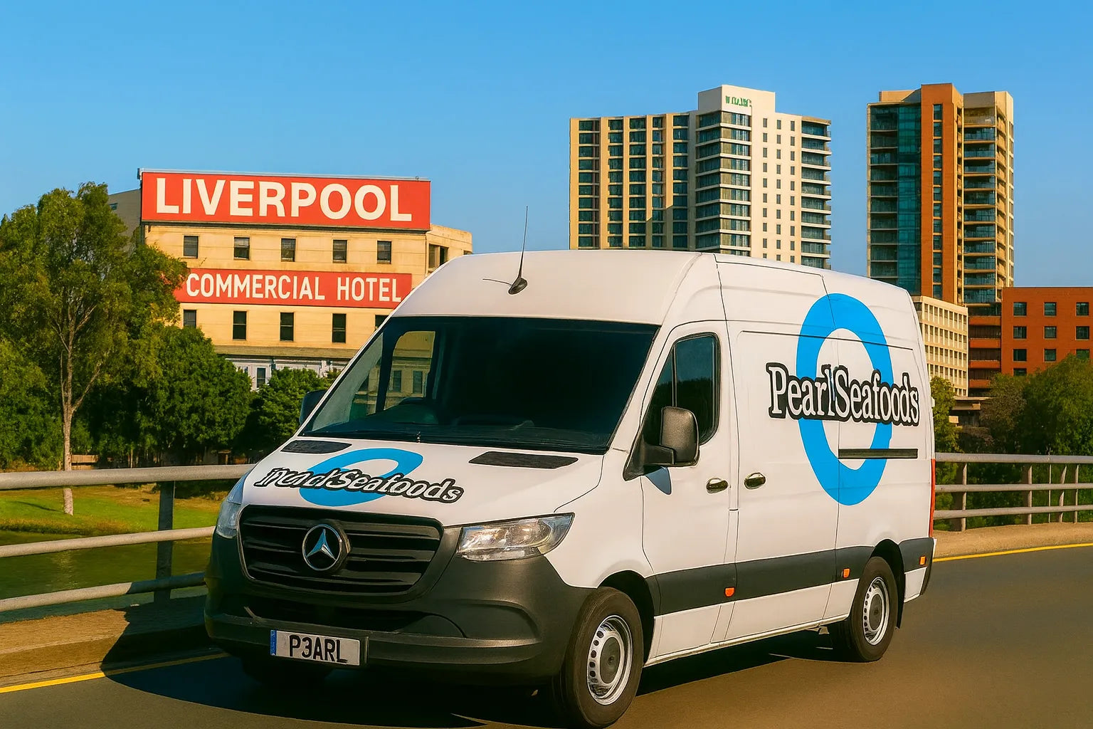 Pearl Seafoods van delivering fresh seafood in south west Sydney.