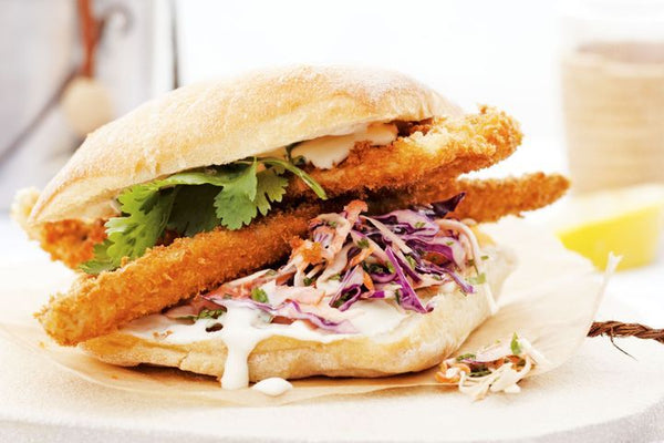 Crumbed Whiting Burgers With Cabbage Slaw And Coconut Mayo